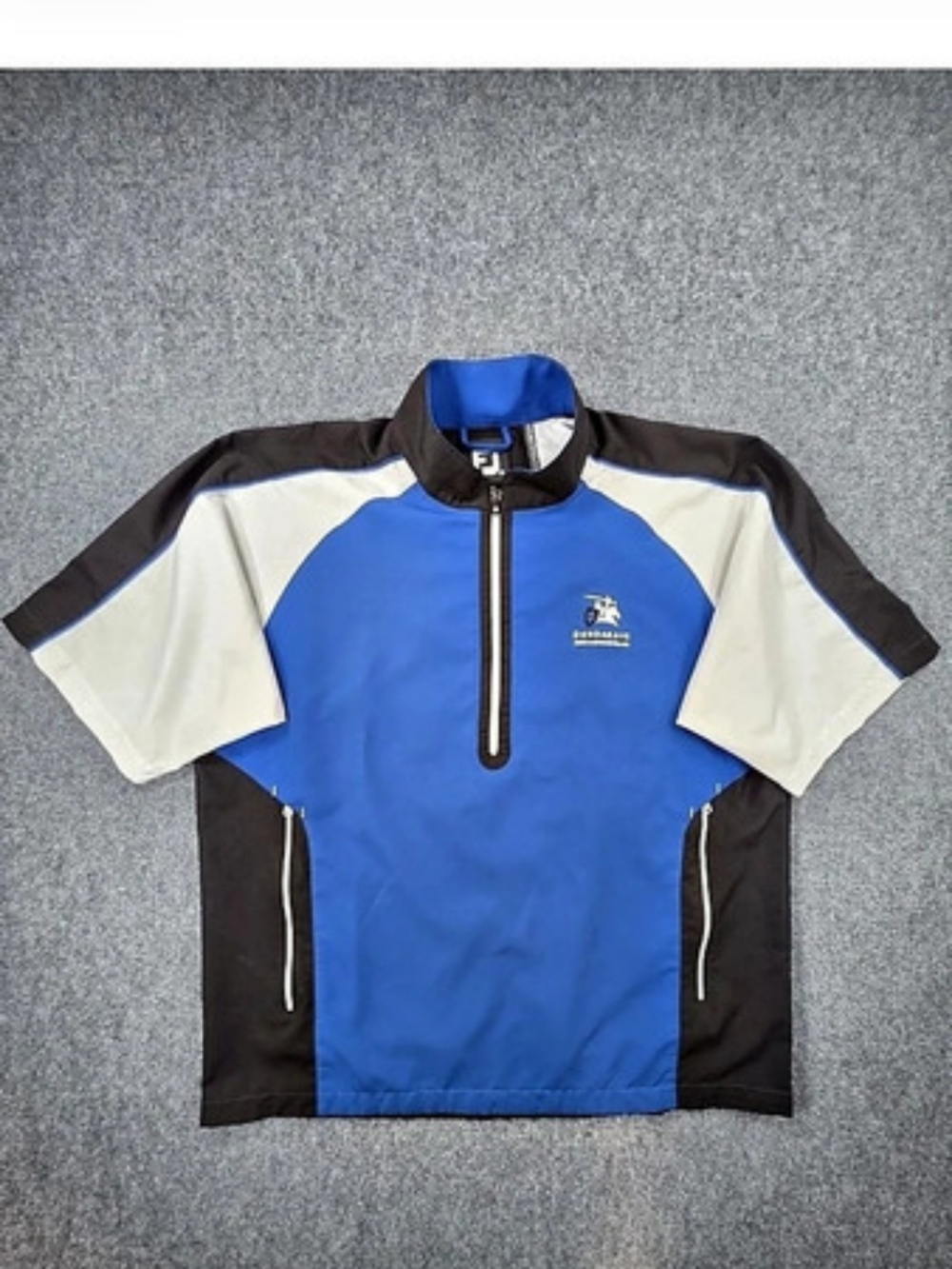 FootJoy Dundarave PEI Mens XL 1/4 Zip Pullover Windbreaker SS Blue White FLAWS